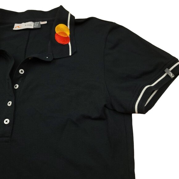 KJUS Womens 38 M Shirt Polo Short Sleeve Sport Fit Black UPF 30 Master Card Logo - Picture 4 of 13